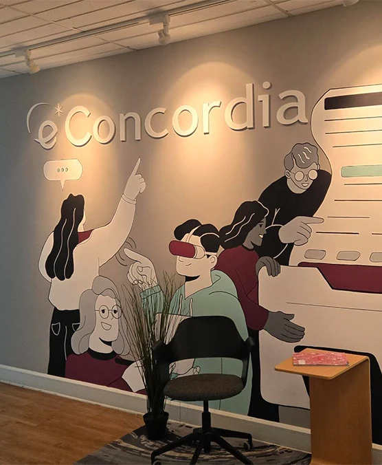 eConcordia office image showing a mural and eConcordia logo